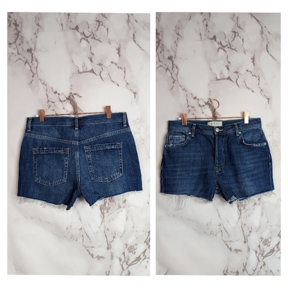We The Free People Cut Off Denim Shorts Medium Wash Button Fly Mid Rise - Picture 5 of 10
